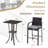 3-Piece Patio Wicker Rattan Bar Height Chairs and Square Table Set