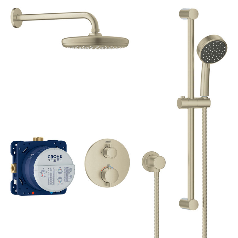 Système de douche thermostatique complet Grohtherm® avec valve brute, Nickel brossé