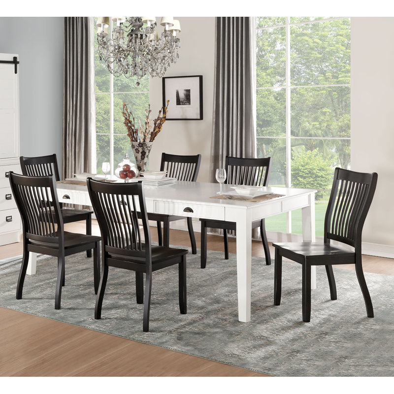 Elegant Renske Black Wooden Side Chair with Slatted Backrest, Set of 2
