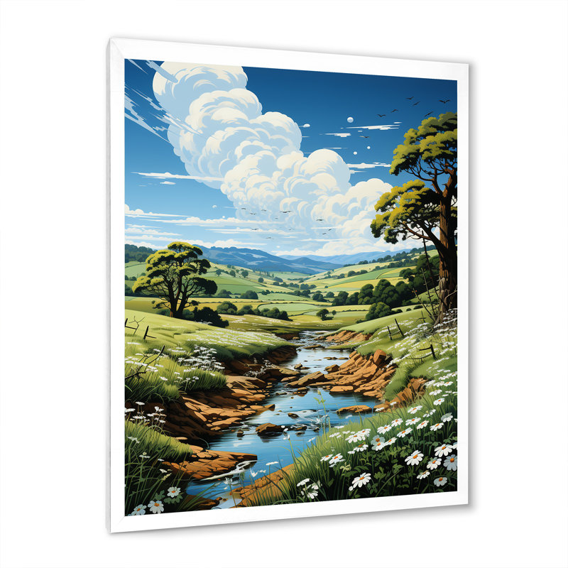Countryside River Bend II, reproduction d'art sur toile, H 32 po x l 24 po x P 1 po, Blanc