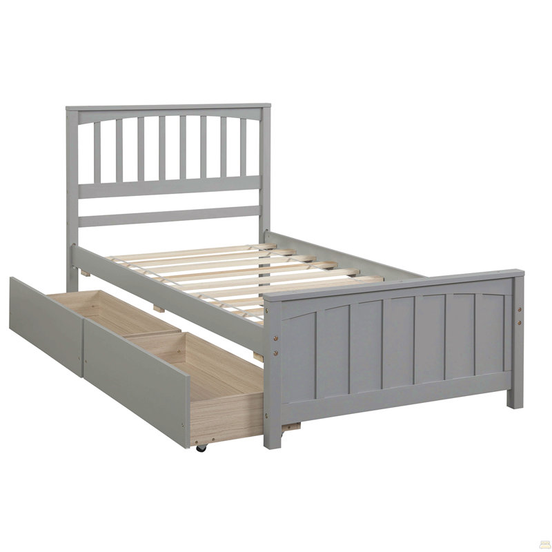 Lit plateforme simple avec deux tiroirs, Gris