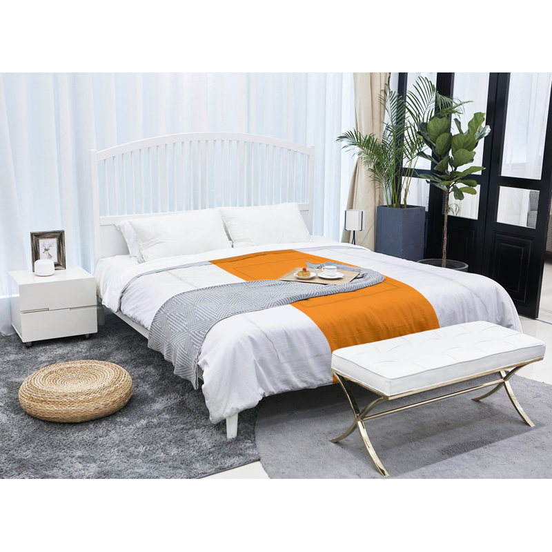 Édredon réversible en microfibre College Stripes Tennessee, Blanc / milieu orange, Édredon simple