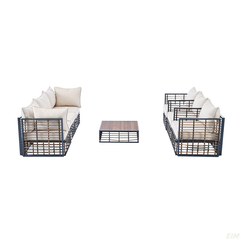 Ensemble de canapé modulaire de patio en métal 7 pièces Modern Modern, Noir