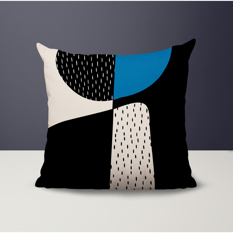 Coussin carré intérieur / extérieur pia, H 17 po x l 17 po, Turquoise / noir / blanc cassé