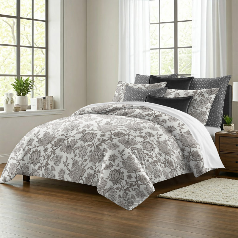Bronte Ivory Cotton Duvet Cover Set, California King Duvet Cover + 7 Additional Pieces