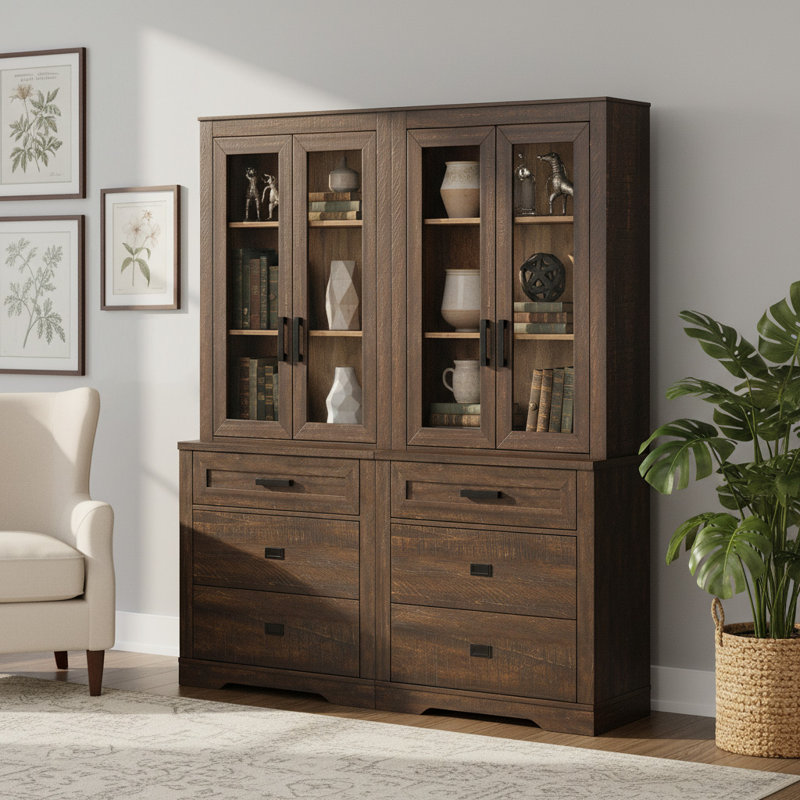 Laziza 2 Column 3 Tier Bookcase With Drawer,73.3" Tall Floor Standing Bookshelf,Modern Farmhouse Display Storage Cabinet With Adjustable Shelves