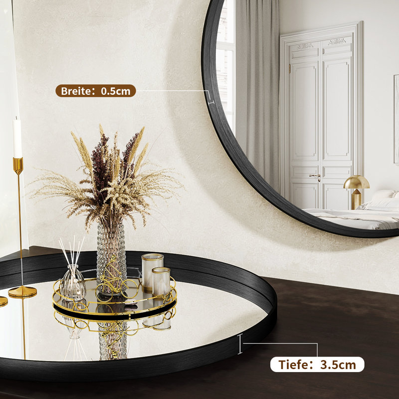 Wall Mirror Deep Framed Bathroom Mirror Wall Mounted Round Mirror,, Black, 24" x 24"