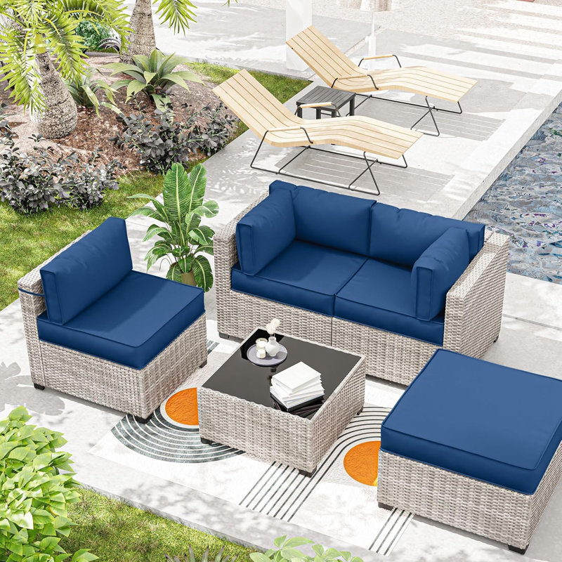 9-Piece Outdoor Cushion Cover Set (Set Of 3 Seats , 5 Backs, 1 Footrest)， Only Covers, Blue