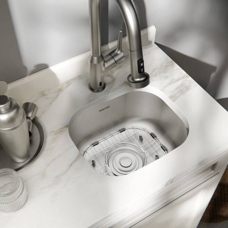 Évier de cuisine à cuve simple encastrable en acier inoxydable de calibre 18 avec accessoires Karran Profile