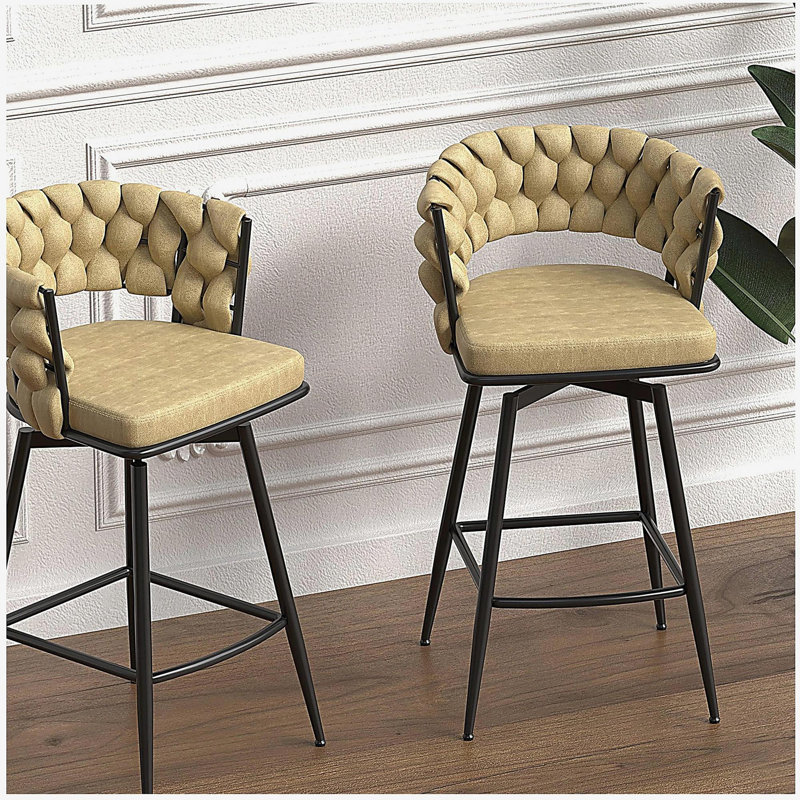 Ensemble de 2 tabourets de bar, chaise d'îlot de cuisine non réglable, tabouret de bar rotatif à 360 degrés avec dossier et repose-pieds