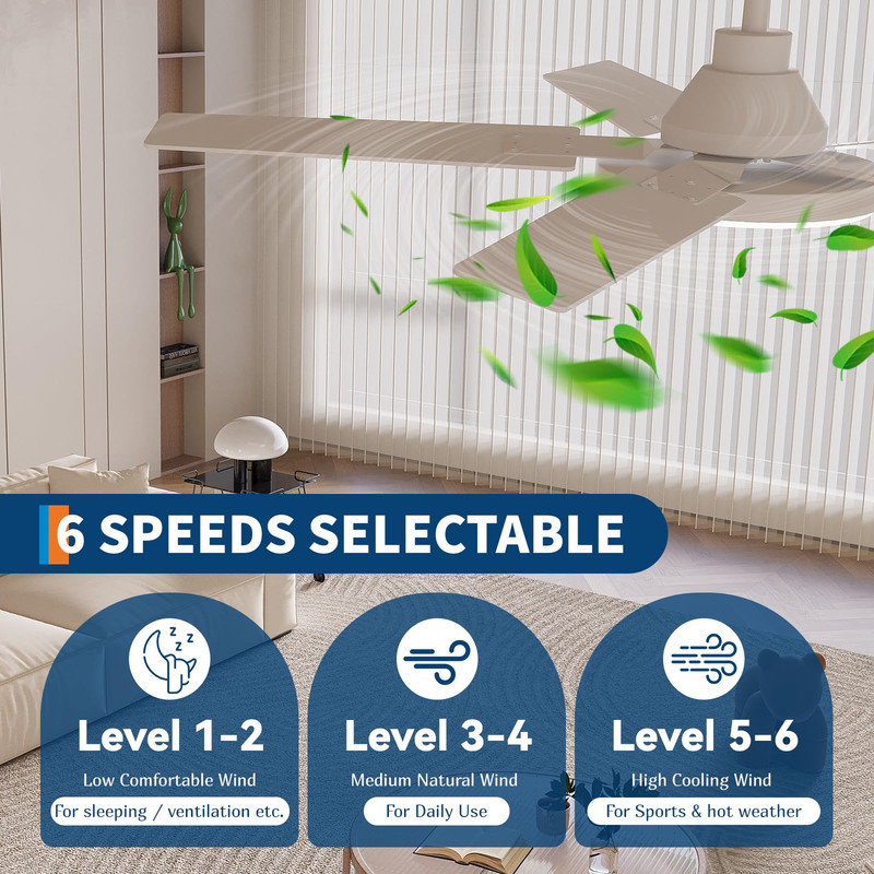 Ventilateur de plafond à profil bas 52 po avec lumière DEL et télécommande - à intensité variable, 3CCT, moteur réversible, minuterie pour chambre à coucher