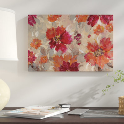 «Magenta And Coral Floral», reproduction d'impression sur toile tendue
