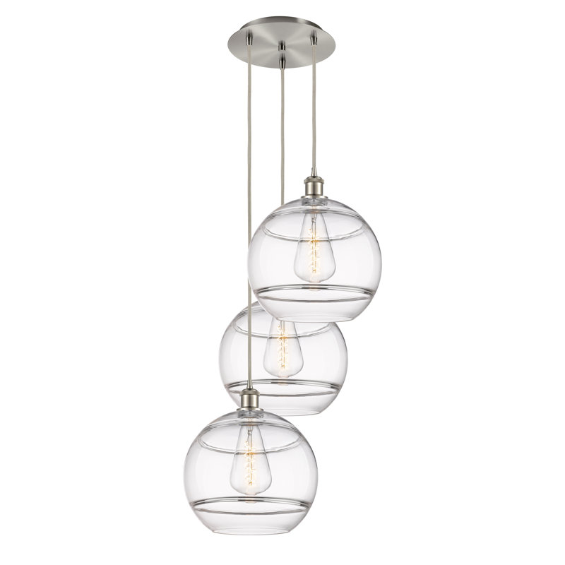 Luminaire suspendu en grappe à 3 lumières Chartoff, H 40,88 po x l 18,5 po x P 18,5 po, Transparent, Nickel satiné brossé