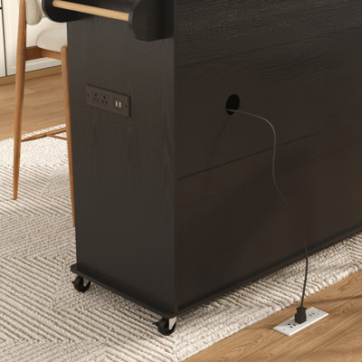 62.8" W Kitchen Island With Storage Cabinets And Drawers, Kitchen Rolling Island Cart With Trash Storage Cabinet, Door Shelves, Power Outlet, Drop Leaf