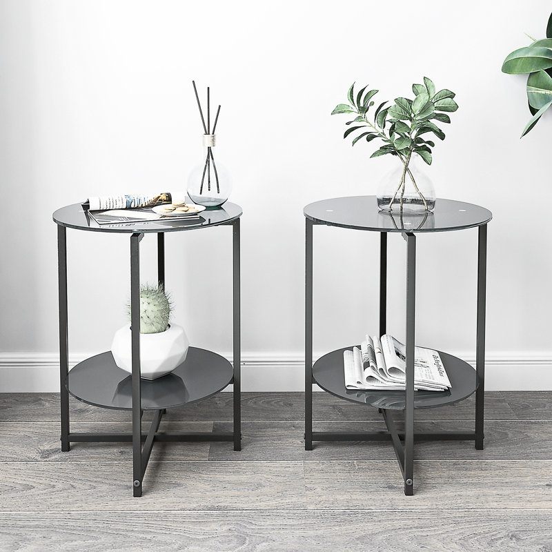 Chic And Durable Tempered Glass End Table Set