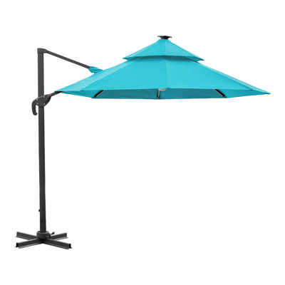 118 " W Round Lighted Collapsible and Tilt Cantilever Umbrella with Crank Lift
