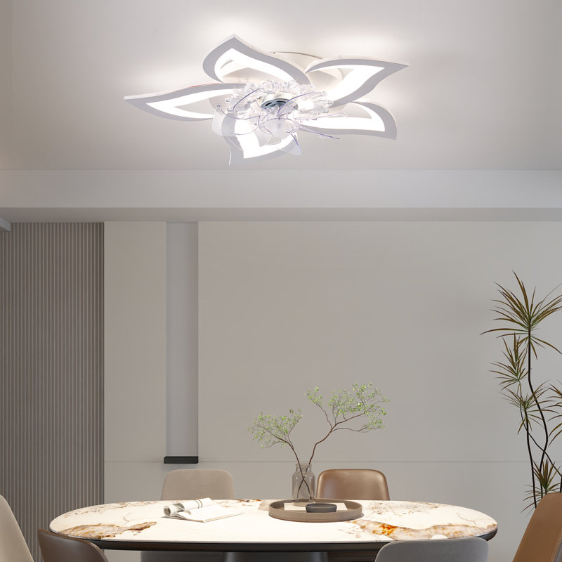 Izzabella 7- Blade Reversible LED Dimmable Ceiling Fan with Light and Remote, White/Hammered