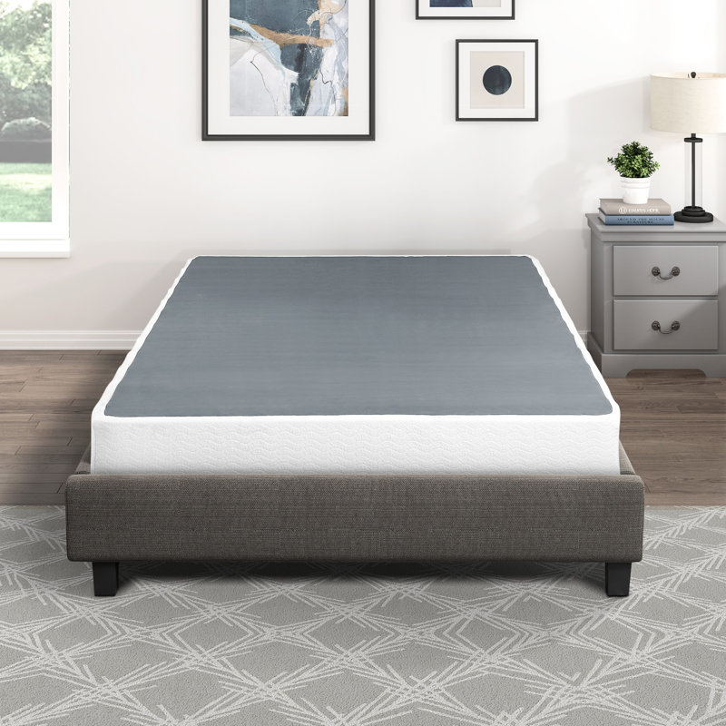Sommier pour très grand lit, structure en métal noir, tissu texturé, support à 12 lattes, hauteur de 8,5 po, méthode d'assemblage facile avec base et housse, hauteur, profondeur, 700 lb