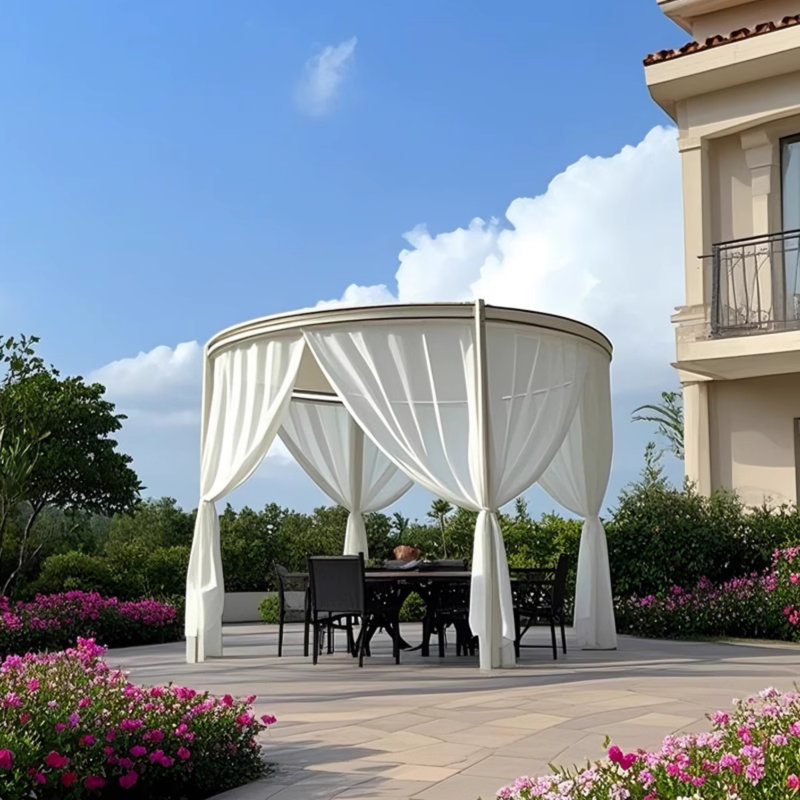 Auvent extérieur rond pour parasol, Blanc, H 106,43 po x l 157,48 po x P 157,48 po