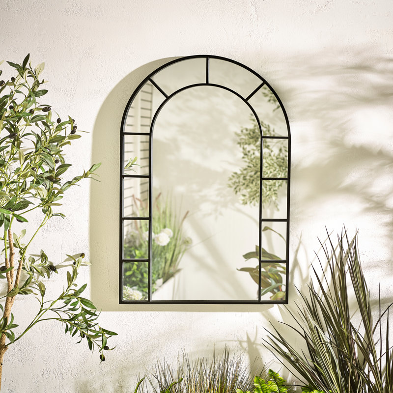 Winny Black Large Arched Window 90x60cm Garden Mirror