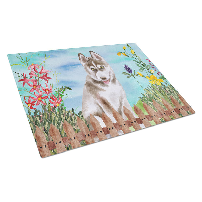 Planche à découper à ressorts en verre trempé caroline, Husky de Sibérie gris