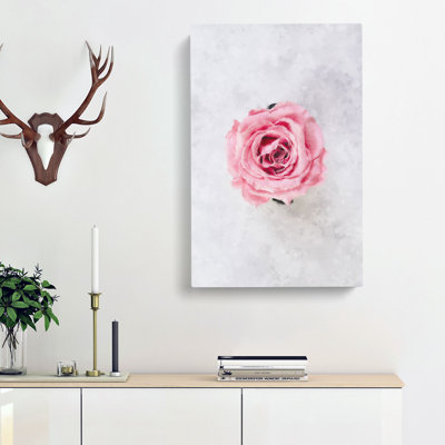 Lone Pink Rose Abstract - Wrapped Canvas