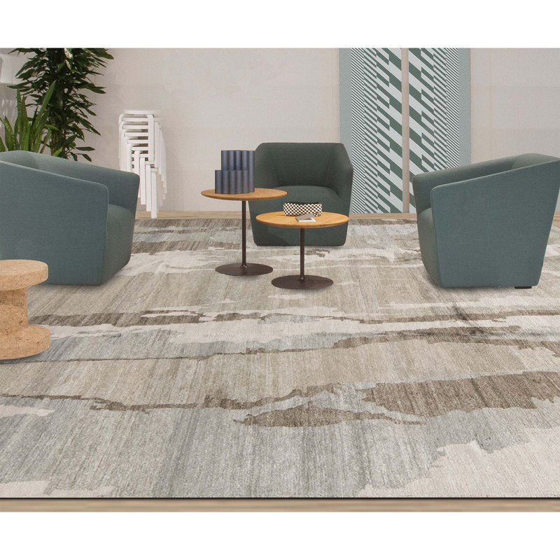 Cotton Abstract Area Rug in Gray