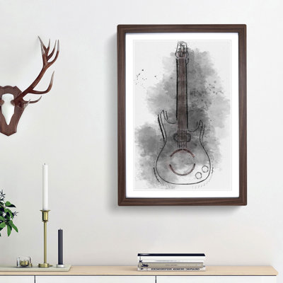 Neon Electric Guitar in Abstract - Framed Print
