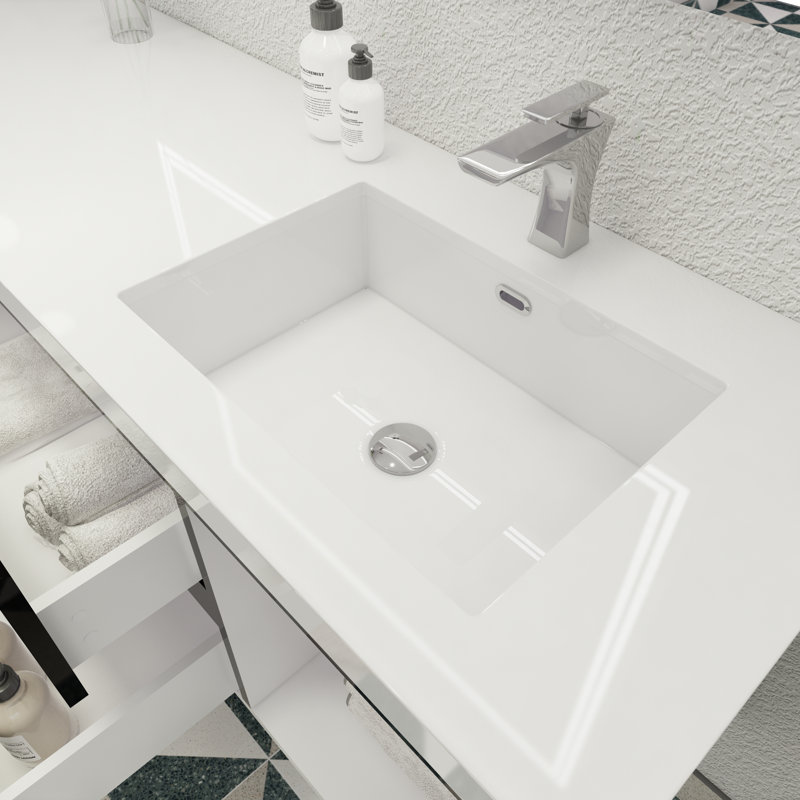 Single Bathroom Vanity with Acrylic Top, High Gloss Black
