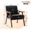 Fauteuil d'appoint moderne en bois massif, de style milieu du siècle, avec dossier, revêtement en cuir PU noir, idéal pour la chambre, le salon ou un coin lecture. Pieds enveloppants, revêtement en cuir, décoration intérieure, montage rapide inclus.