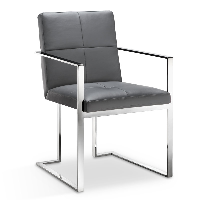 Poulin 18.5'' H Polyurethane Upholstered Armchair, Gray, Silver