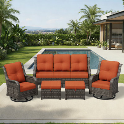 Wicker 5 - Person Patio Conversation Set with Cushions