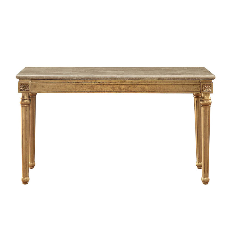 Apollonio Transitional Rectangular Sofa Table with Natural Marble Top in Antique Gold