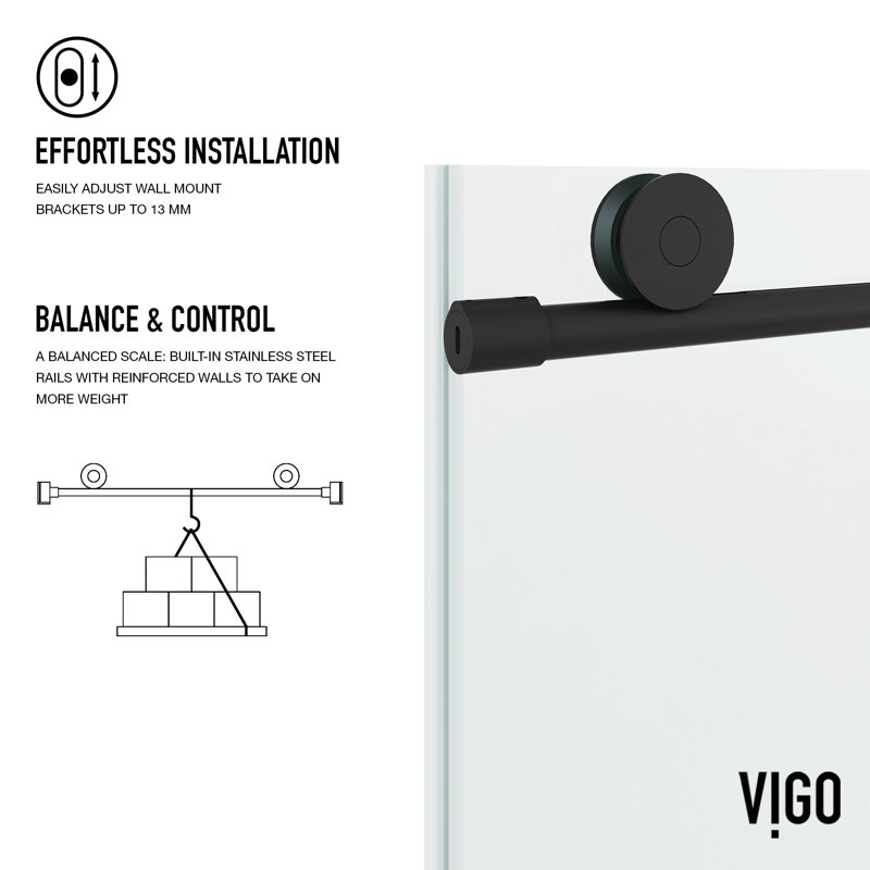 Elan 56-60" W x 76" H Sliding Frameless Shower Door with 3/8" Clear Glass, Matte Black