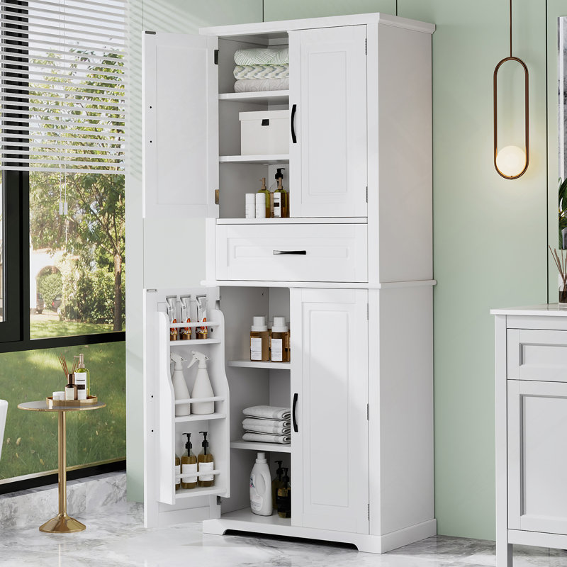 Bathroom Storage Cabinet With Multi-Functional Storage Space, Drawer With Slide Rails, Adjustable Shelf, White
