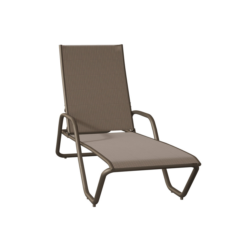 Outdoor Rust-Resistant Metal Chaise Lounge, Textured Beachwood, Augustine Denim