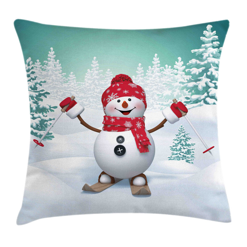 Priscille Christmas Skiing Snowman Trees Outdoor Cushion Cover, 60cm H x 60cm W x 1cm D