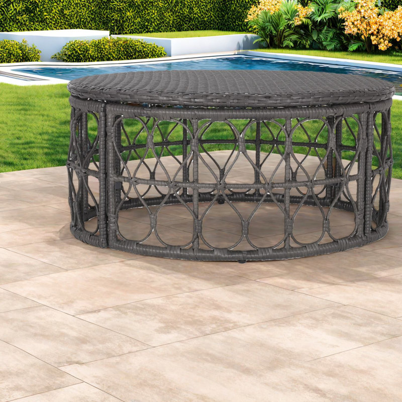 Tables de patio compactes, rotin gris, style bohème 32,5 pouces pour la maison de patio