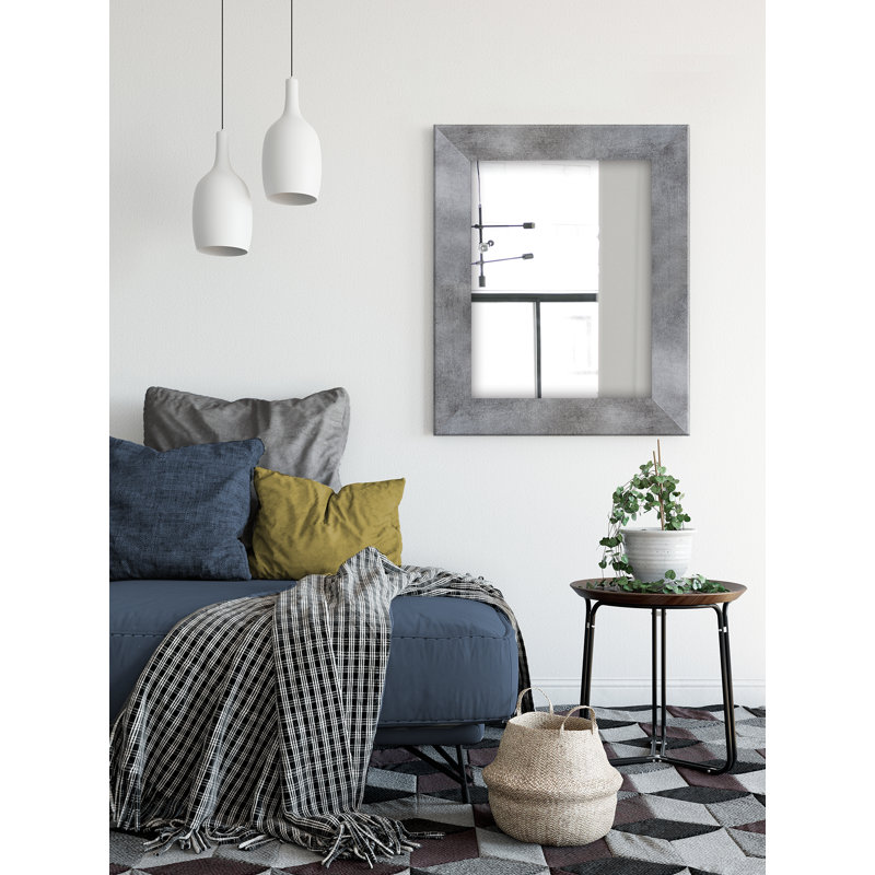 Javeria Wood Flat Wall Mirror, Grey, 86cm H x 60cm W
