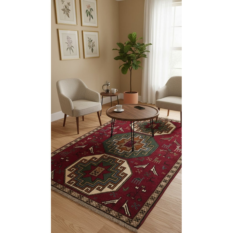 Tapis décoratif en laine noué à la main de conception unique 3 pi 9 po x 6 pi 2 po Bellina