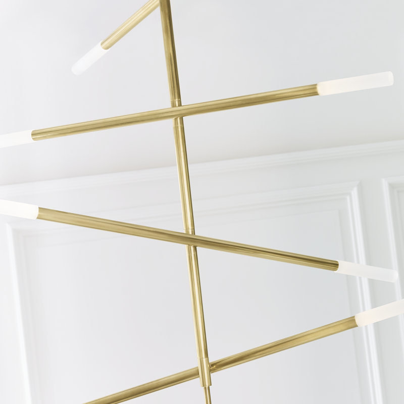 Kelly Wearstler Rousseau Large Articulating Chandelier, 47.5" H x 48" W x 3" D, Etched Crystal, Antique-Burnished Brass