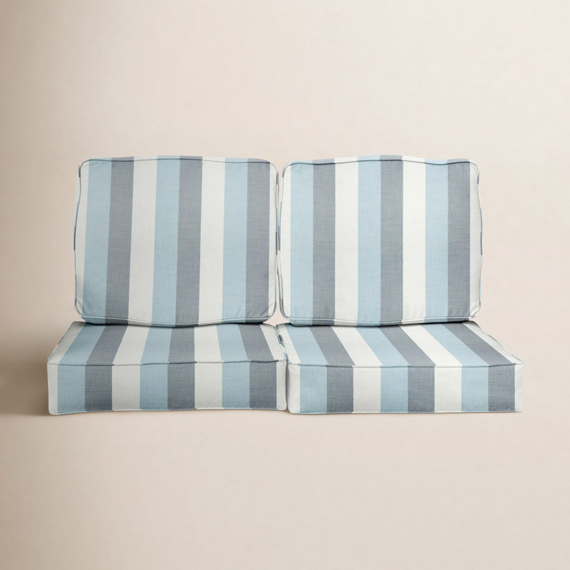 Belva Outdoor Sunbrella Two Back and Two Seat Cushions, Blue Stripe Sunbrella®, 23.5" W x 18" D