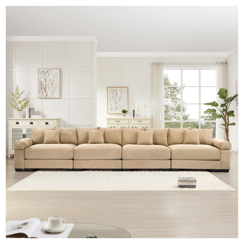 170 Inch Oversized Camel Corduroy Modular Sectional Couch, Ergonomic Living Room Sofa with 12 Throw Pillows, Tan Corduroy