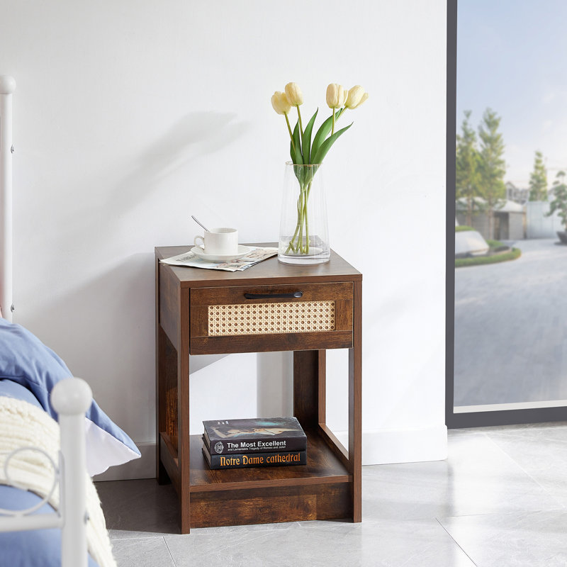 Table 15,75 "avec tiroir, table de chevet moderne, table d'appoint pour le salon, chambre à coucher, brun rustique