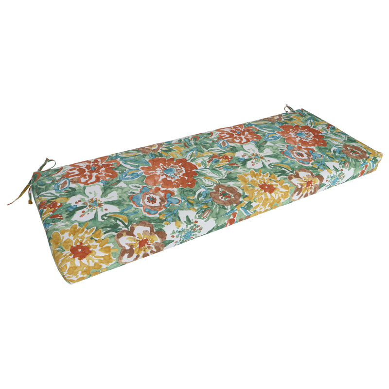 Outdoor Bench Cushion, 54" W x 19" D, White/Sun River Mist Floral