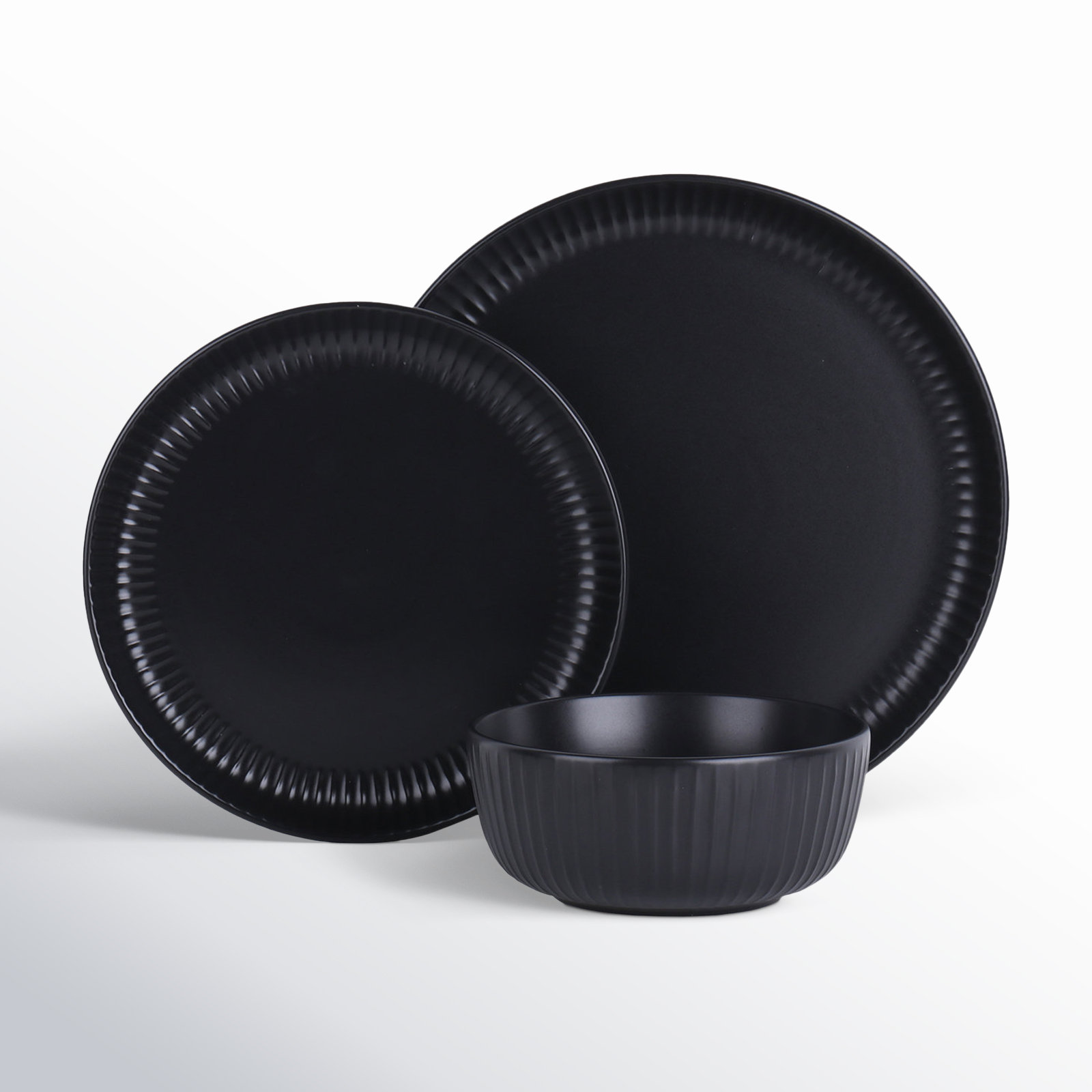 Zeppelin Birch Lane™ Zeppelin 12-Piece Dinnerware Set Stoneware, Black