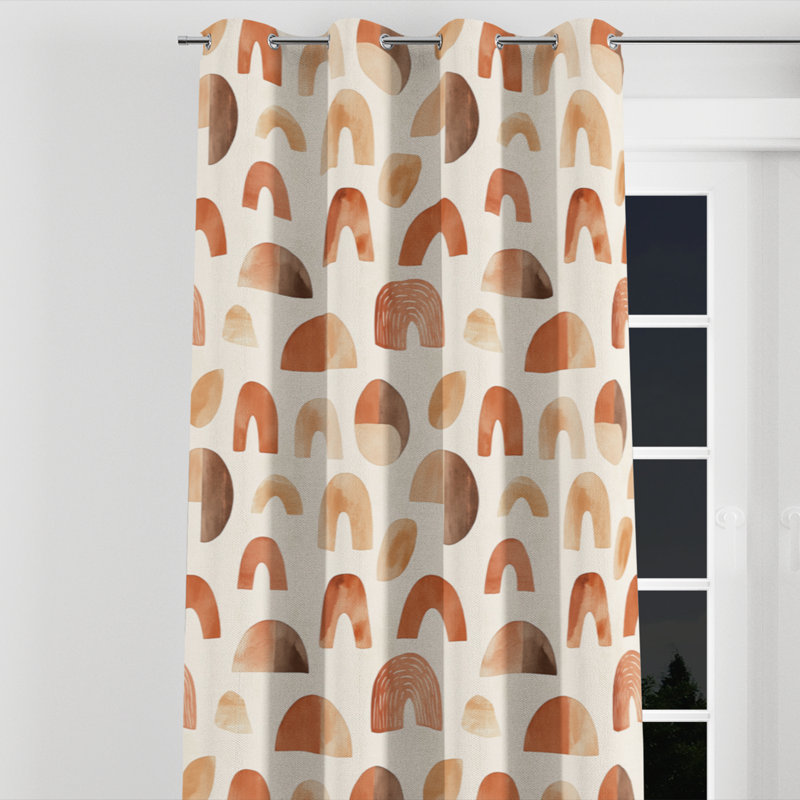 Rideaux occultants abstraits - rideau à œillets Boho Terra orange - 1 panneau, L 52 po x L 84 po, Œillets argentés