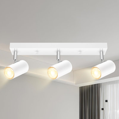 Éclairage sur rail prêt à brancher, ensemble d'éclairage à 3 lumières au plafond, projecteur mural blanc moderne à 3 voies, cordon de 15 pi, ensembles d'éclairage flexibles rotatifs pour le salon de la galerie Gallery Bar (sans ampoule)
