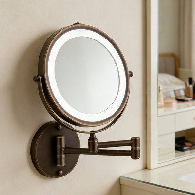 Wall Mounted Makeup Mirror With Light，1X/10X Magnifying Mirror，360° Rotation，Extendable Arm