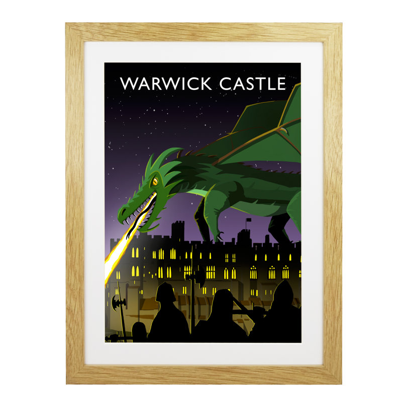 Warwick Castle with Dragon 1 Piece Wall Art, 54 cm H x 44 cm W x 2.2 cm D, Oak Wood Frame